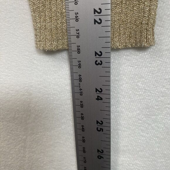 Cache Gold Metallic Pearl Embellished Mock Neck Sweater M Back Zip Beaded Knit - Picture 11 of 11